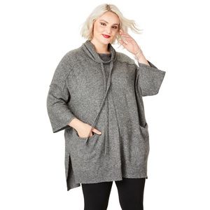 Roaman’s Cowl Neck Drawstring Sweater Gray 22/24